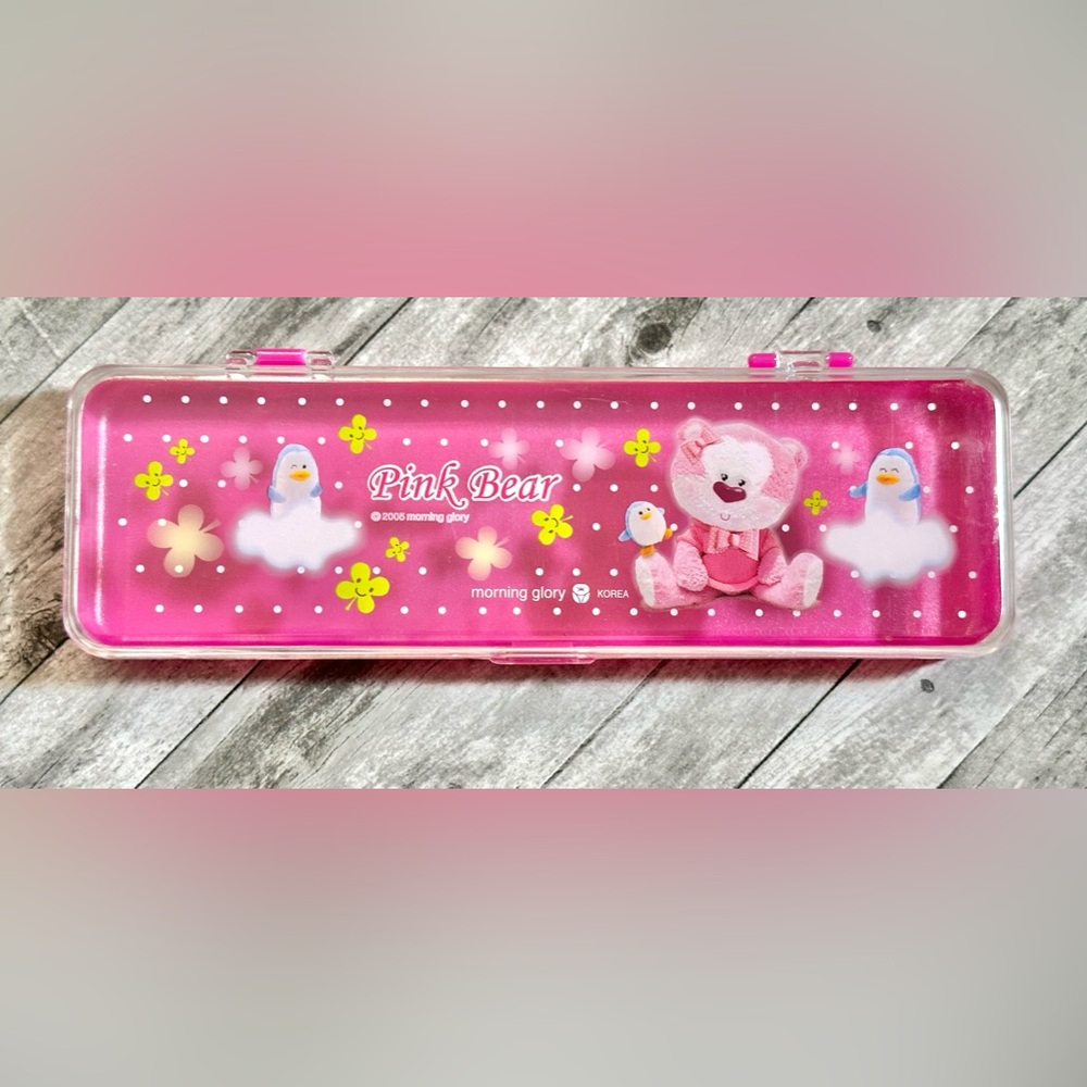🌺SOLD🌺 Vintage Morning Glory pencil case Pink Bear